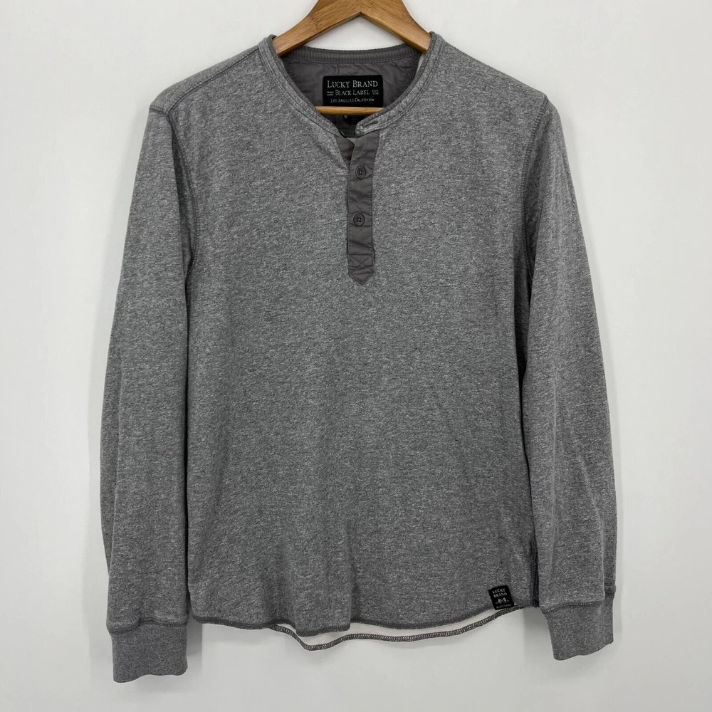 Lucky Brand Black Label Sweatshirt Men's S Gray Henley‎ Long Sleeve Logo Cotton